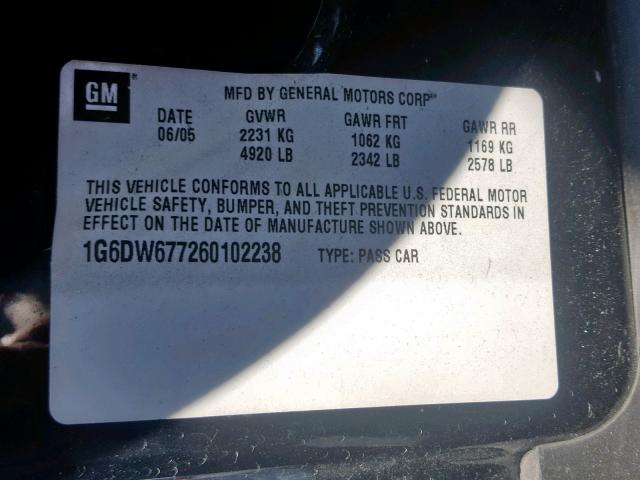 1G6DW677260102238 - 2006 CADILLAC STS BLACK photo 10