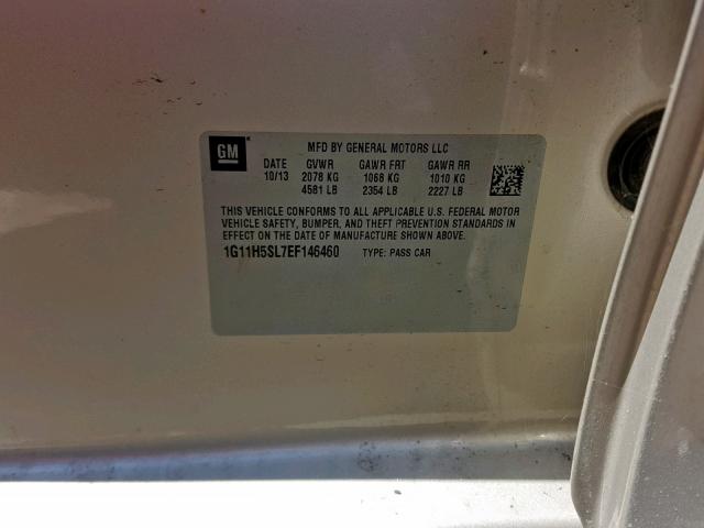 1G11H5SL7EF146460 - 2014 CHEVROLET MALIBU LTZ ოქროსფერი ფოტო 10