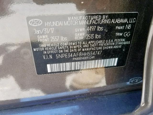 5NPE34AF8HH554747 - 2017 HYUNDAI SONATA SPO BROWN photo 10