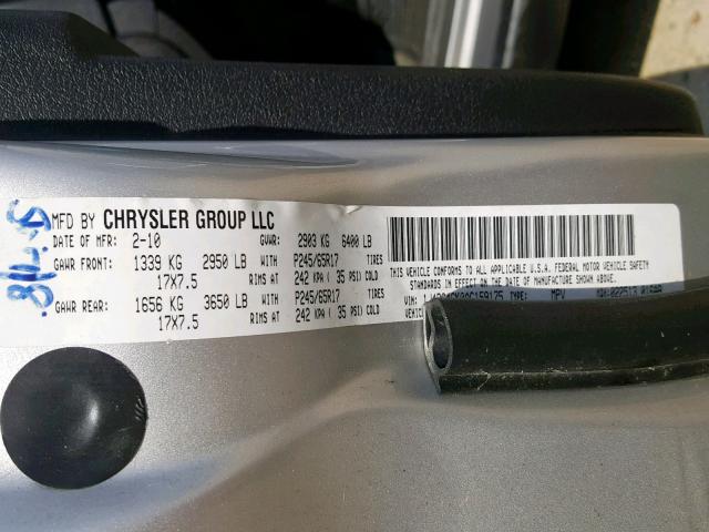 1J4RG4GK0AC159175 - 2010 JEEP COMMANDER SILVER photo 10