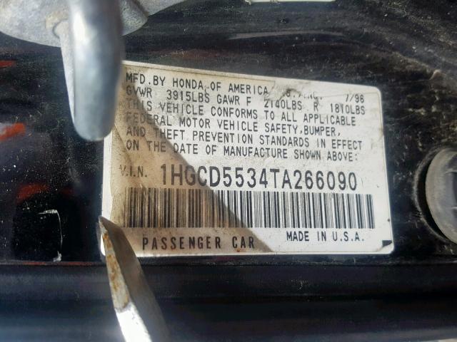 1HGCD5534TA266090 - 1996 HONDA ACCORD BLACK photo 10