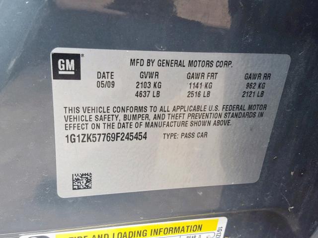 1G1ZK57769F245454 - 2009 CHEVROLET MALIBU LTZ 石墨色 照片 10