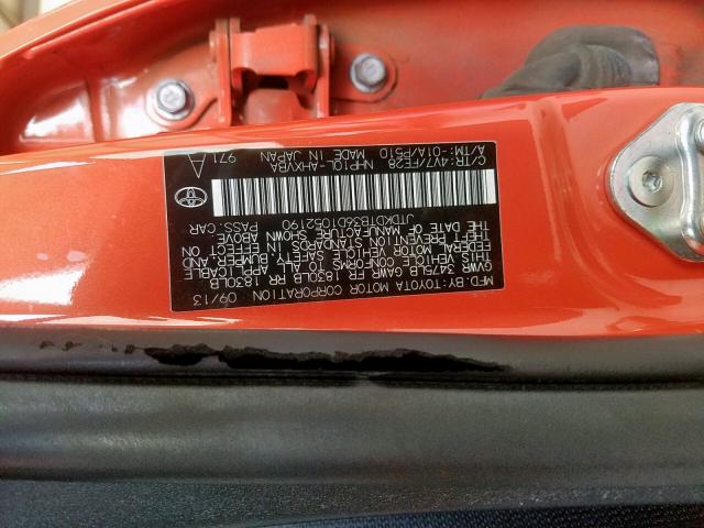 JTDKDTB36D1052190 - 2013 TOYOTA PRIUS C ORANGE photo 10