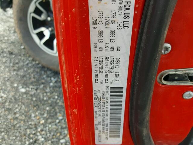 1C6RR7YT4GS236192 - 2016 RAM 1500 REBEL წითელი ფოტო 10