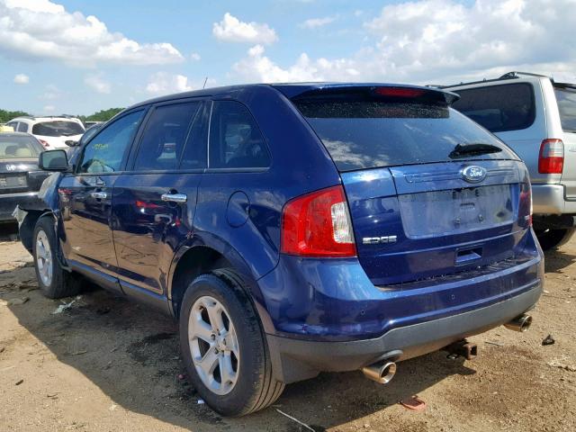 2FMDK3JC1BBA26240 - 2011 FORD EDGE SEL BLUE photo 3