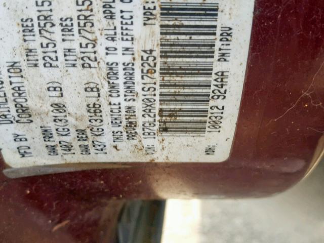 1B7GL2AX01S175254 - 2001 DODGE DAKOTA QUA BURGUNDY photo 10