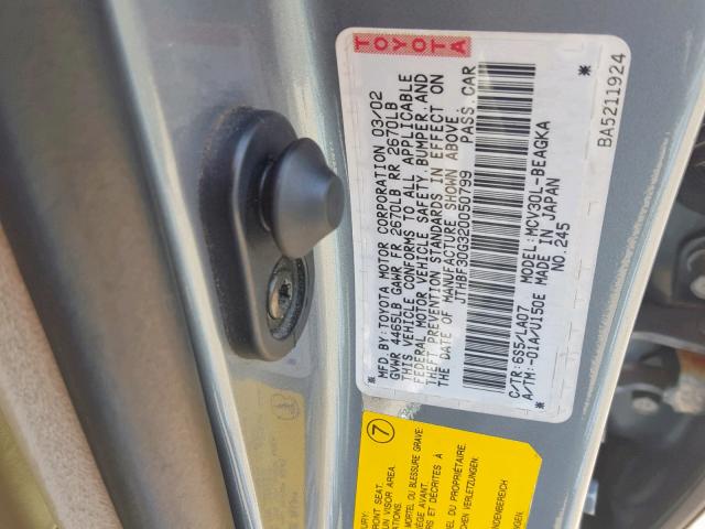 JTHBF30G320050799 - 2002 LEXUS ES 300 GRAY photo 10