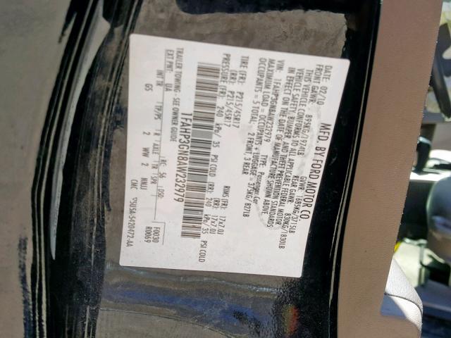 1FAHP3GN8AW232979 - 2010 FORD FOCUS SES BLACK photo 10