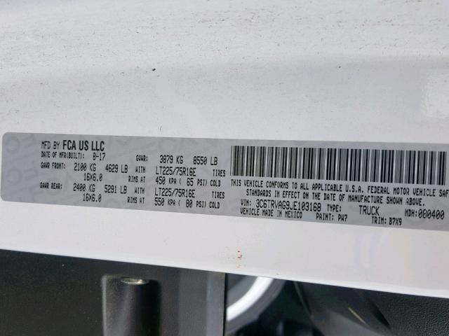 3C6TRVAG9JE103168 - 2018 RAM PROMASTER 白色 照片 10