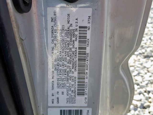 5TETU62NX5Z134938 - 2005 TOYOTA TACOMA PRE GRAY photo 10