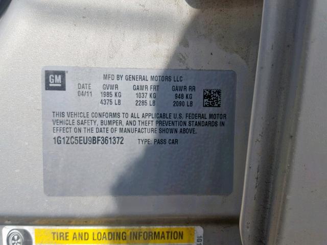 1G1ZC5EU9BF361372 - 2011 CHEVROLET MALIBU 1LT 棕色 照片 10