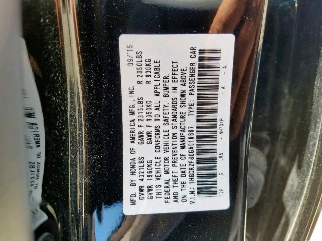 1HGCR2F80GA016667 - 2016 HONDA ACCORD EXL BLACK photo 10