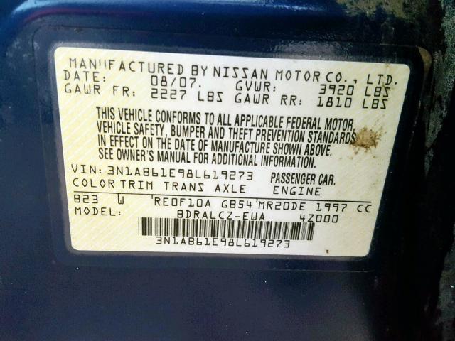 3N1AB61E98L619273 - 2008 NISSAN SENTRA 2.0 BLUE photo 10