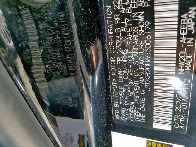 JTDKB20U653006179 - 2005 TOYOTA PRIUS BLACK photo 10