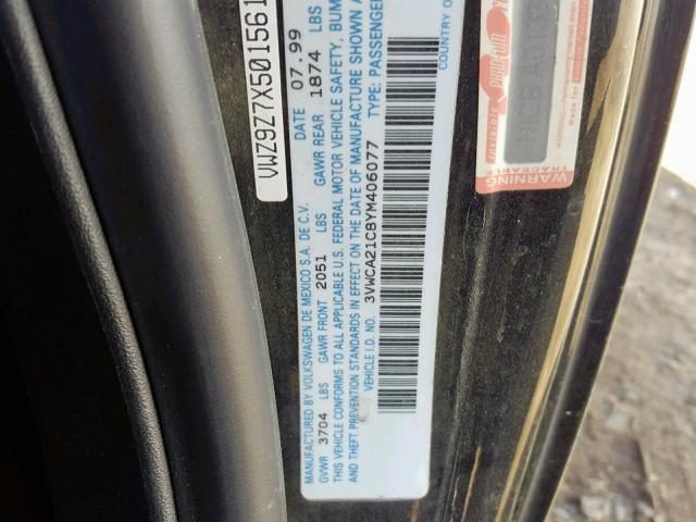 3VWCA21C8YM406077 - 2000 VOLKSWAGEN NEW BEETLE შავი ფოტო 10