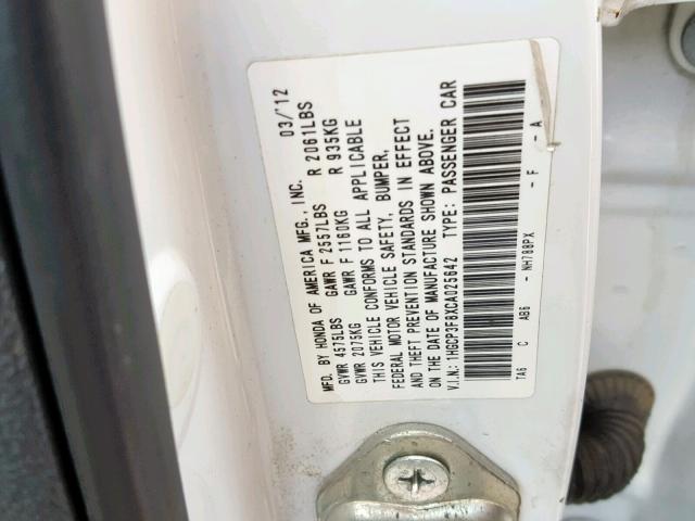 1HGCP3F8XCA025642 - 2012 HONDA ACCORD EXL WHITE photo 10