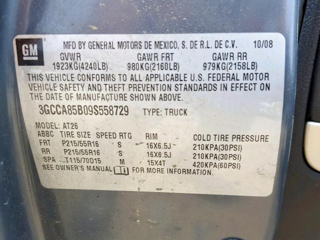 3GCCA85B09S558729 - 2009 CHEVROLET HHR PANEL GRAY photo 10