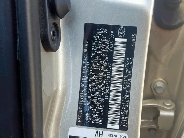 4T1BK1EB6FU145687 - 2015 TOYOTA AVALON XLE GOLD photo 10