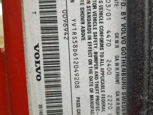 YV1RS58D612049208 - 2001 VOLVO S60 2.4T RED photo 10