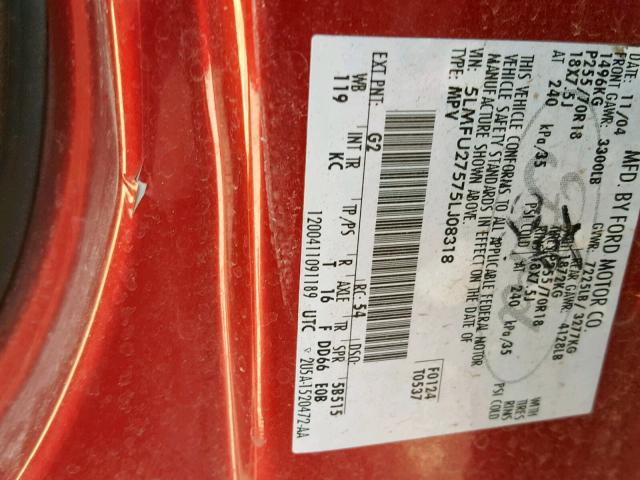 5LMFU27575LJ08318 - 2005 LINCOLN NAVIGATOR BURGUNDY photo 10