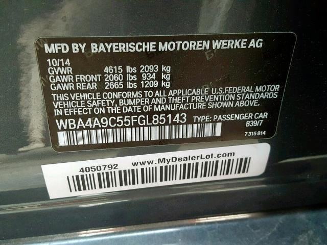 WBA4A9C55FGL85143 - 2015 BMW 428 I GRAY photo 10