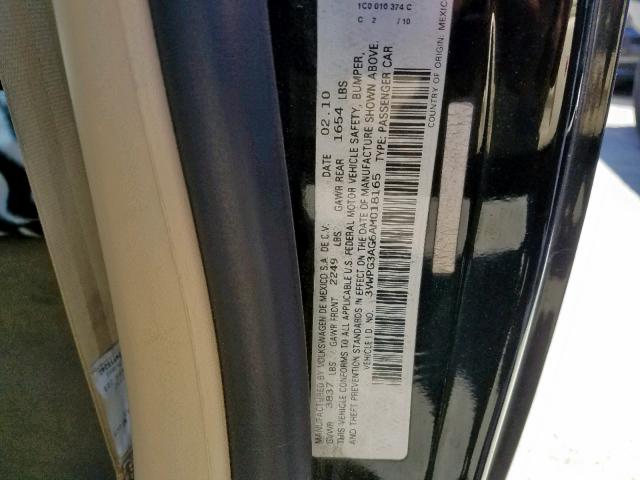 3VWPG3AG6AM018165 - 2010 VOLKSWAGEN NEW BEETLE შავი ფოტო 10