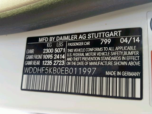 WDDHF5KB0EB011997 - 2014 MERCEDES-BENZ E 350 WHITE photo 10