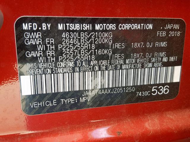 JA4AT4AAXJZ051250 - 2018 MITSUBISHI ECLIPSE CR RED photo 10