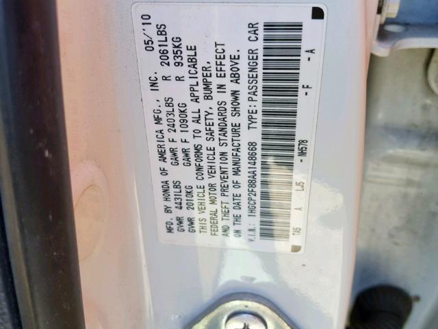 1HGCP2F88AA148668 - 2010 HONDA ACCORD EXL WHITE photo 10