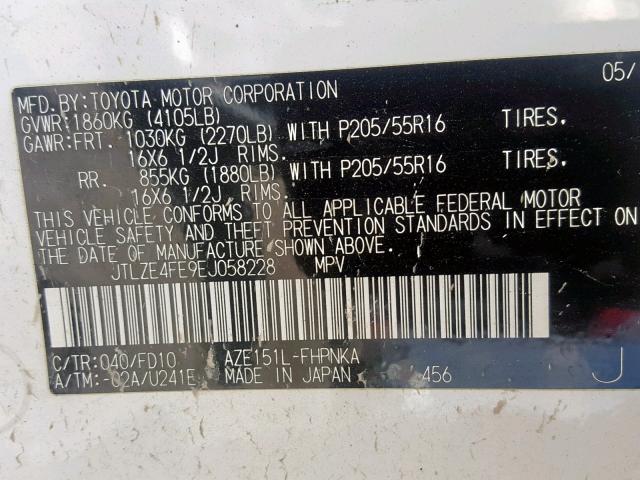 JTLZE4FE9EJ058228 - 2014 TOYOTA SCION XB 白色 照片 10