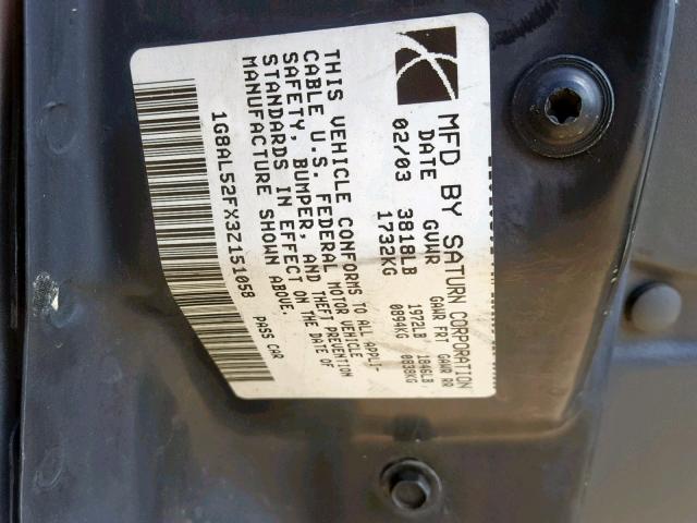 1G8AL52FX3Z151058 - 2003 SATURN ION LEVEL WHITE photo 10