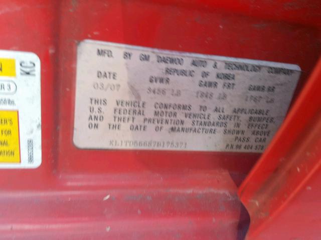 KL1TD56687B175371 - 2007 CHEVROLET AVEO BASE წითელი ფოტო 10