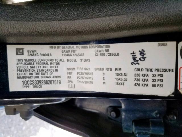 1GCCS339288207019 - 2008 CHEVROLET COLORADO L BLUE photo 10