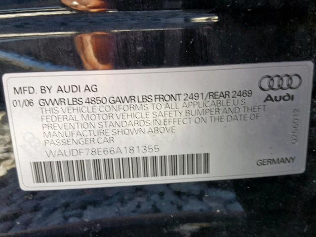 WAUDF78E66A181355 - 2006 AUDI A4 2.0T QU BLACK photo 10