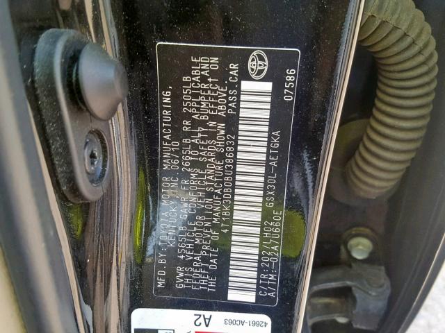 4T1BK3DB0BU386832 - 2011 TOYOTA AVALON BAS BLACK photo 10