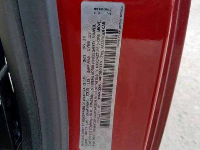 3VWRG3AL3AM009316 - 2010 VOLKSWAGEN NEW BEETLE წითელი ფოტო 10