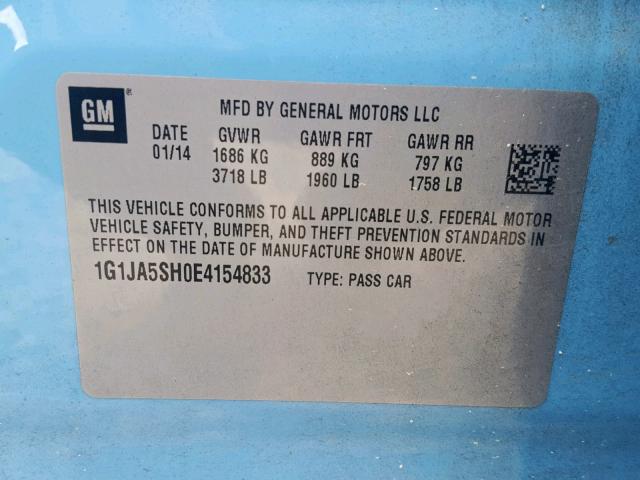 1G1JA5SH0E4154833 - 2014 CHEVROLET SONIC LS BLUE photo 10