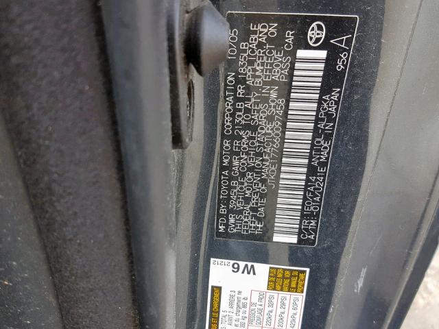 JTKDE177660097458 - 2006 TOYOTA SCION TC გრაფიტი ფოტო 10