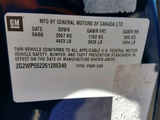 2G2WP552261286349 - 2006 PONTIAC GRAND PRIX BLUE photo 10