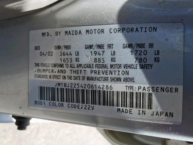 JM1BJ225420614286 - 2002 MAZDA PROTEGE DX SILVER photo 10