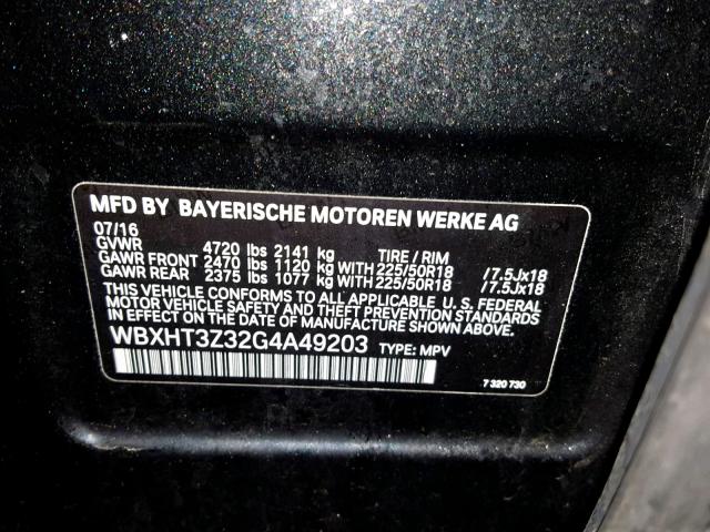 WBXHT3Z32G4A49203 - 2016 BMW X1 XDRIVE2 BLACK photo 10