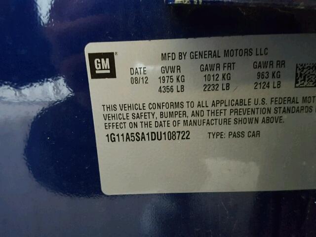 1G11A5SA1DU108722 - 2013 CHEVROLET MALIBU LS 蓝色 照片 10