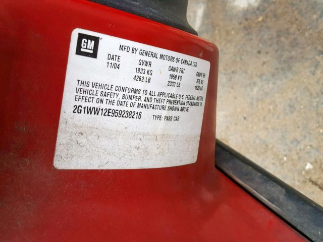 2G1WW12E959238216 - 2005 CHEVROLET MONTE CARL წითელი ფოტო 10