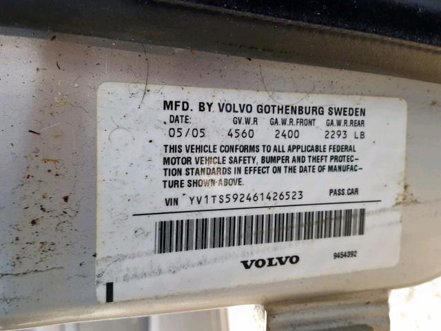 YV1TS592461426523 - 2006 VOLVO S80 2.5T SILVER photo 10