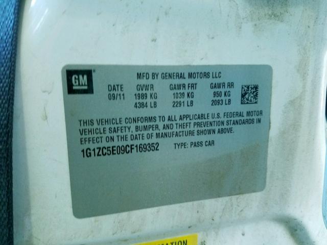 1G1ZC5E09CF169352 - 2012 CHEVROLET MALIBU 1LT 白色 照片 10