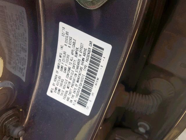 1HGCR2F87GA142573 - 2016 HONDA ACCORD EXL GRAY photo 10