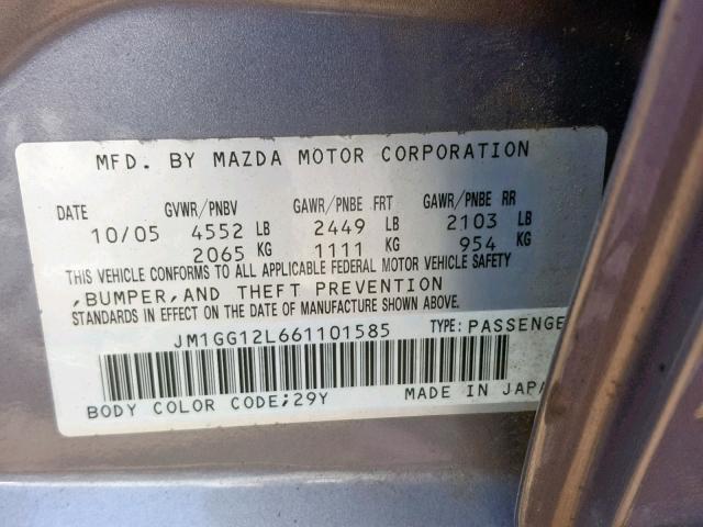 JM1GG12L661101585 - 2006 MAZDA SPEED 6 GRAY photo 10