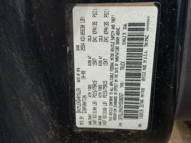 1B7GL2AX3YS598257 - 2000 DODGE DAKOTA QUA BLACK photo 10