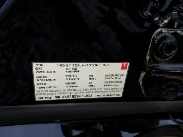 5YJSA1E29GF123572 - 2016 TESLA MODEL S BLUE photo 10