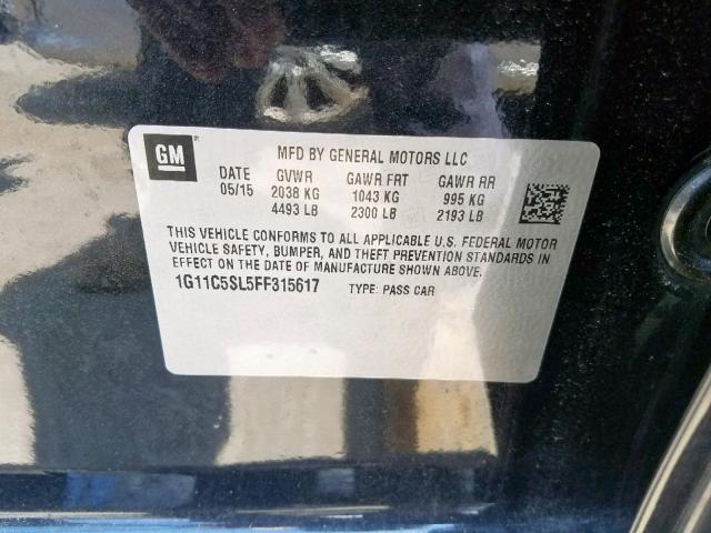 1G11C5SL5FF315617 - 2015 CHEVROLET MALIBU 1LT 黑色 照片 10
